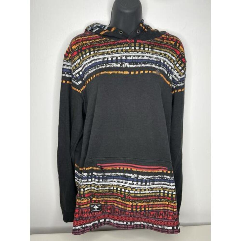Lifted Research Group Hoodie Black Aztec Logo Zip Pocket Women's Large